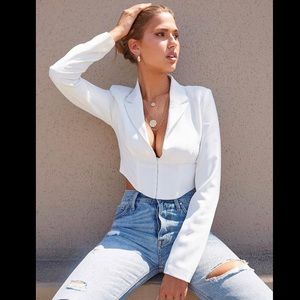 NWT Forever21 White Corset Cropped Blazer